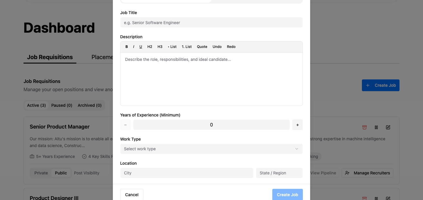 Create job form