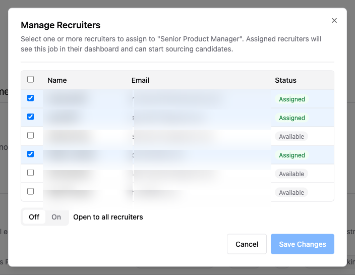 Manage recruiters